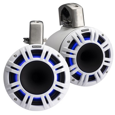 Kicker 51KMTCXL8 8" RGB LED Horn Loaded Compression Driver Marine Tower Speakers, Pair, White