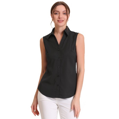 Black sleeveless shop collared shirt