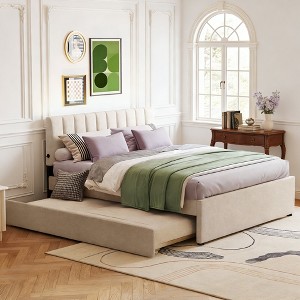 Luxystar Teddy Fleece Upholstered Platform Bed with Trundle and LED Lights - 1 of 4