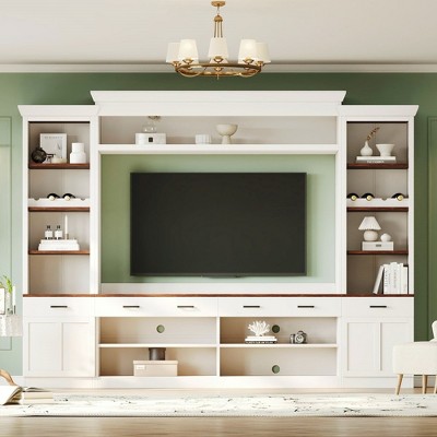 Whisen Ample Storage Space TV Stand with Adjustable Shelves, Wall Unit Set with Bridge for TVs Up to 75''