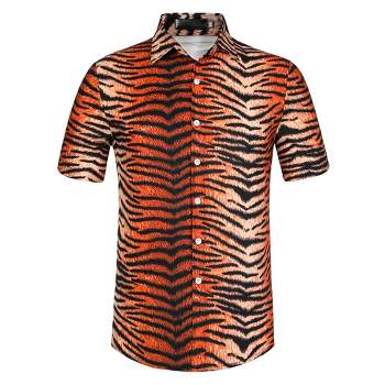 Lars Amadeus Men's Casual Summer Animal Leopard Printed Short Sleeves Button Shirts