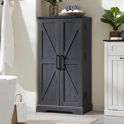 TAJSOON 47" Wooden Storage Cabinet, Bathroom, Living Room, Black