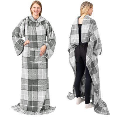 PAVILIA Fleece Wearable Blanket with Sleeves, Warm Cozy Soft Functional Lightweight Sleeved Throw Adults Men Women