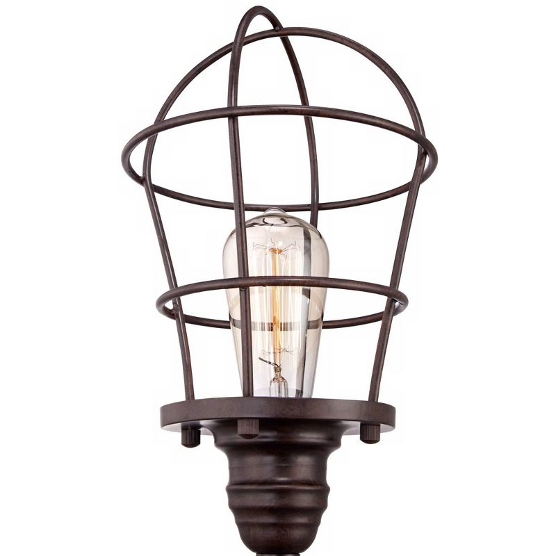 Franklin Iron Works Modern Industrial Desk Table Lamp 17 1/4" High Bronze Wire Cage Edison Bulb for Bedroom Bedside Office, 3 of 7