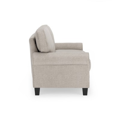 Light Gray Polyester Blend Rolled Arm Loveseat with Wood Legs