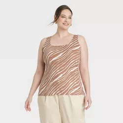 Women's Plus Size Slim Fit Square Neck Tank Top - A New Day™ Zebra Striped XXL