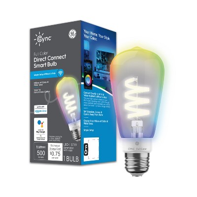 GE CYNC Smart ST19 LED Edison Style Light Bulb Full Color: Color Changing, Alexa & Google Assistant Compatible, 60W Equivalent