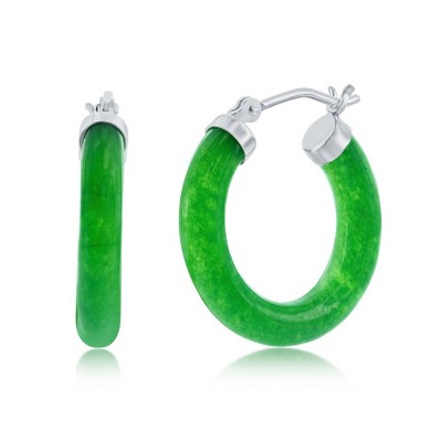 Bella Silver Sterling Silver 25mm Jade Hoop Earrings - Green