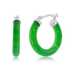 Bella Silver Sterling Silver 25mm Jade Hoop Earrings - Green - 1 of 2