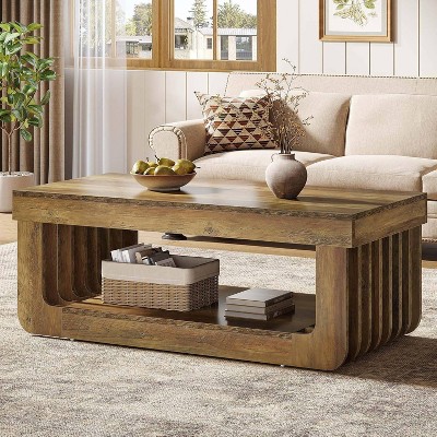 Hommoo Farmhouse Coffee Table with Unique Frame Brown