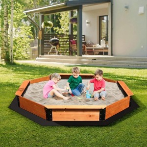 FUNTOK Large Octagon Wooden Sandbox with Cover - 4 Seats Outdoor Play Set for Kids - 1 of 4