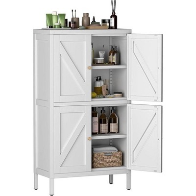 AOBABO 43.3''H Metal Bathroom Floor Storage Cabinet with 4 Doors & Adjustable Shelves, Bathroom Storage Unit, Farmhouse Kitchen Pantry Cabinet