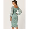 Allegra K Women's Floral Balloon Sleeve Square Neck Ruffle Mermaid Smocked Bodycon Dress - 4 of 4