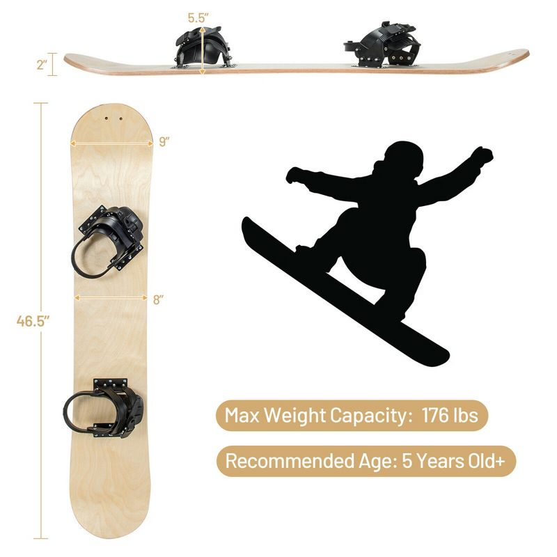 Costway Sledding Board Skiing Board W/Adjustable Foot Straps Winter Sports Snowboarding, 2 of 11
