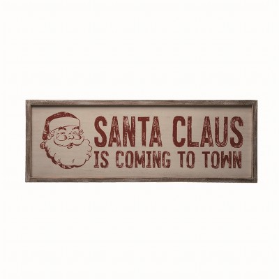 Transpac Wood Multicolor Christmas Santa Clause Is Coming Wall Accent