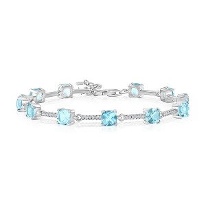 Simona Sterling Silver, Blue Topaz & White Topaz Tennis Bracelet (8.32cttw) - Blue - 6.5+1 Inch - 1 of 2