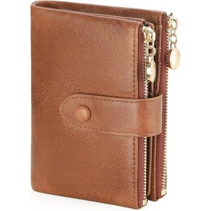 Clotth Small Wallets for Women - RFID Blocking Leather Bifold Double Zipper Wallet,Card Case Purse with 2 ID Windows - 1 of 4