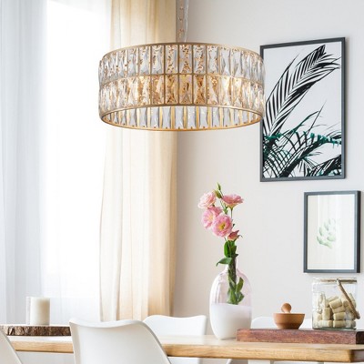Modern Crystal Drum Chandelier, 6-Light Pendant Lighting