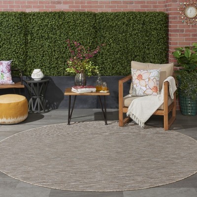 Grey Mocha Round Geometric Synthetic Washable Area Rug