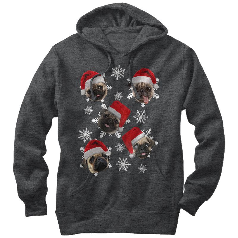 Women's Lost Gods Ugly Christmas Pug Snowflakes Pull Over Hoodie, 1 of 4