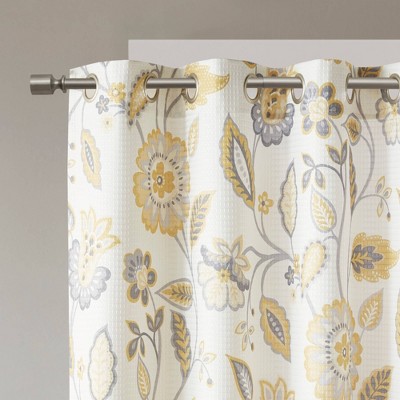 Yellow Floral Jacquard Room Darkening Curtain Panel
