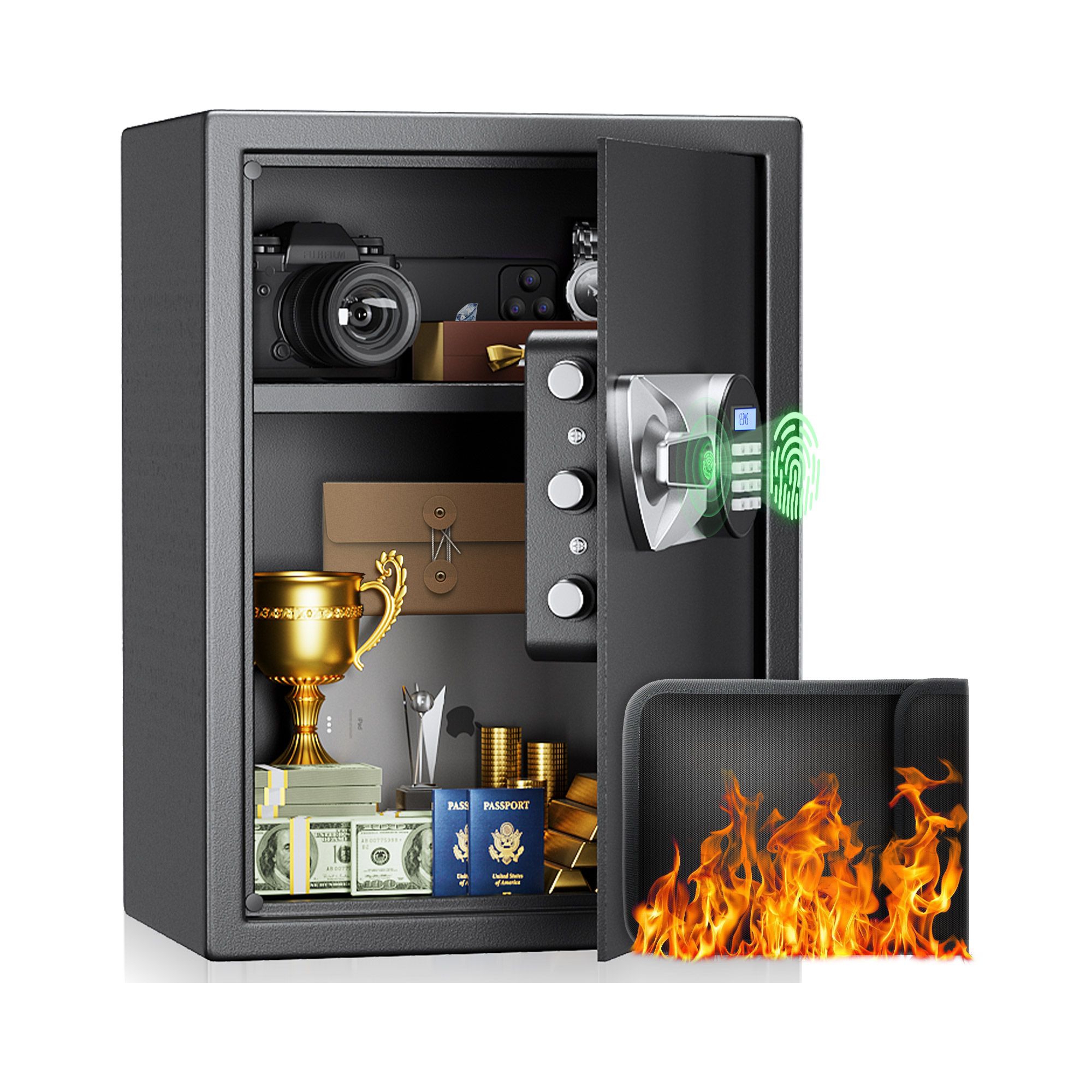 GOTGELIF 2.0 Cuft Fireproof Biometric Safe Box with Hidden Design & Digital Keypad for Home & Office