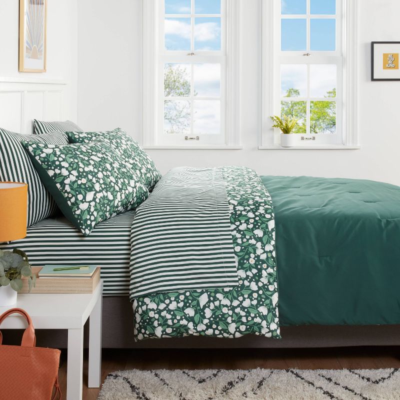 Floral Printed Microfiber Reversible Comforter & Sheets Set Dark Green - Room Essentials™, 3 of 12
