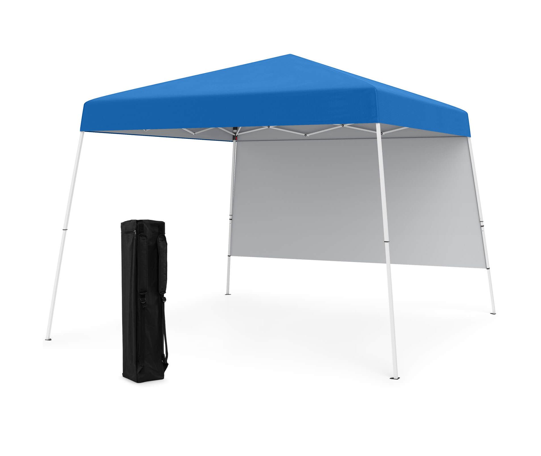Costway 10 X 10FT Pop up Canopy Tent with 1 Sidewall, Portable Backpack, 4 Stakes Slant Leg Blue/White/Pinl/Gray
