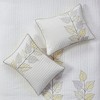 Sapphtopaz Comforter Set 6 Piece Bedding Set Floral Style Leaf Embroidered Reversible Quilt with Throw Pillows - 3 of 4