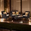 4-Piece Outdoor Patio Set, Rattan Loveseat, 2 Chairs & Glass Table w/ Cushions, For Garden, Poolside, Balcony - 3 of 4