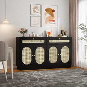 60'' Rattan Sideboard, Sideboard Cabinet with 2 Drawers 4 Rattan Doors, Buffet Cabinet with Adjustable Shelves for Dining Room,Living Room,EntryWay - 1 of 4