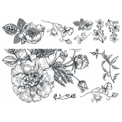 Black and White Peony Vinyl Peel and Stick Wall Decal
