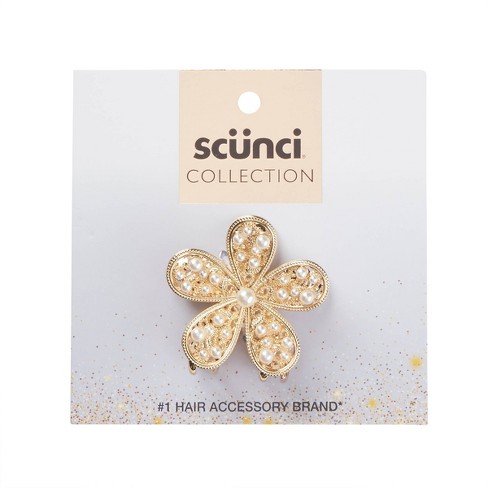 Scunci Collection Flower Claw Hair Clip - Gold With Pearls : Target