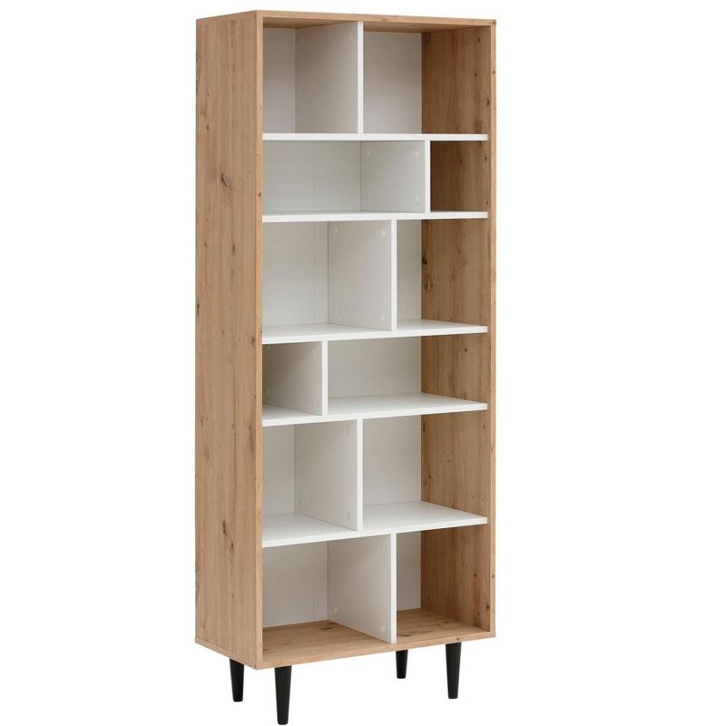 Ren Home Rakel Asymmetrical Bookcase, Oak and White, 4 of 5