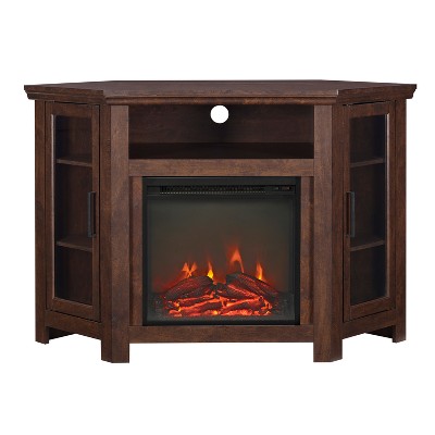 Glass Door Electric Fireplace Corner TV Stand for TVs up to 50" - Saracina Home