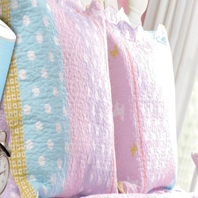 Twin White and Pastel Cotton Reversible Quilt Set
