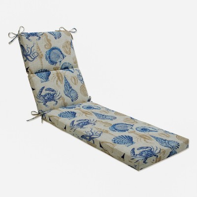 Chaise Lounge Cushion - Sealife - Pillow Perfect: Weather-Resistant, Ties, Navy & Khaki