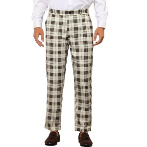 Lars Amadeus Men's Straight Fit Formal Plaid Patterned Suit Pants - 1 of 4