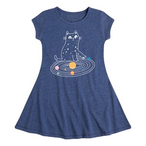 Girls' - Instant Message - Cat Solar System Fit & Flair Cap Sleeve Graphic Dress - 1 of 4