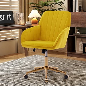 ALEXOUN Velvet Swivel Home Office Chair,Height Adjustable Upholstered Vanity Chairs with Gold Base,Ergonomic for Office,Bed Room,Small Space - 1 of 4