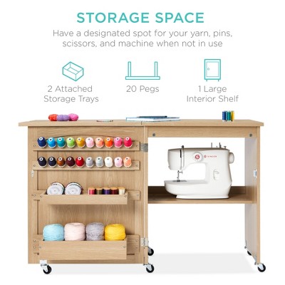 Light Brown MDF Sewing Machine Table with Craft Storage and Trays