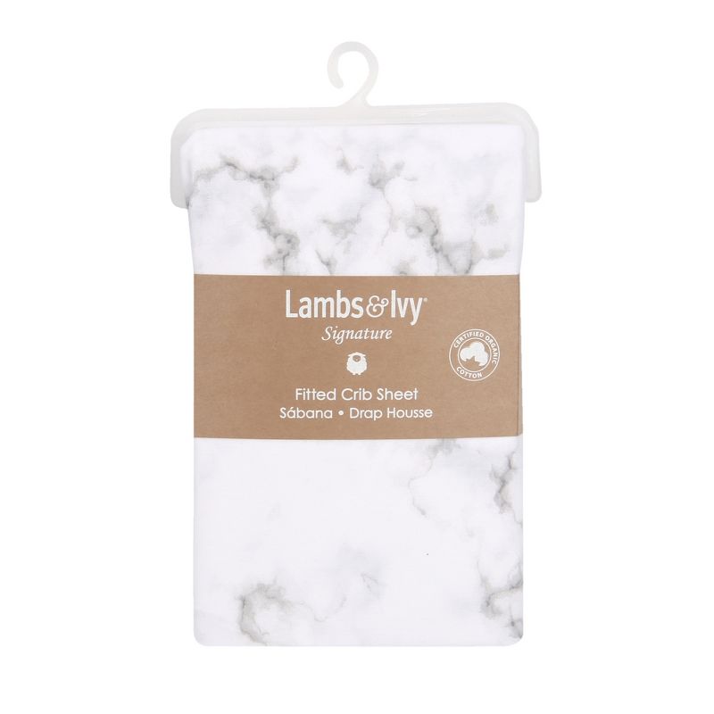 Lambs & Ivy Signature Gray/White Marble Organic Cotton Fitted Crib Sheet, 4 of 7