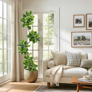 Artificial Fiddle Leaf Fig Tree with Sphere Planter, Tall Faux Rubber Tree with Moss for Indoor Home, Office, or Living Room Decor - 1 of 4