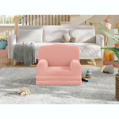 Kids Sofa Chair Convertible, Toddler Couch with Washable Cover, Crown Design Foldout Bed for Nursery, Playroom, Boys & Girls