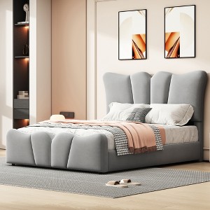 Whisen Morden Design Full Size Upholstered Platform Bed with Distinctive Headboard - 1 of 4