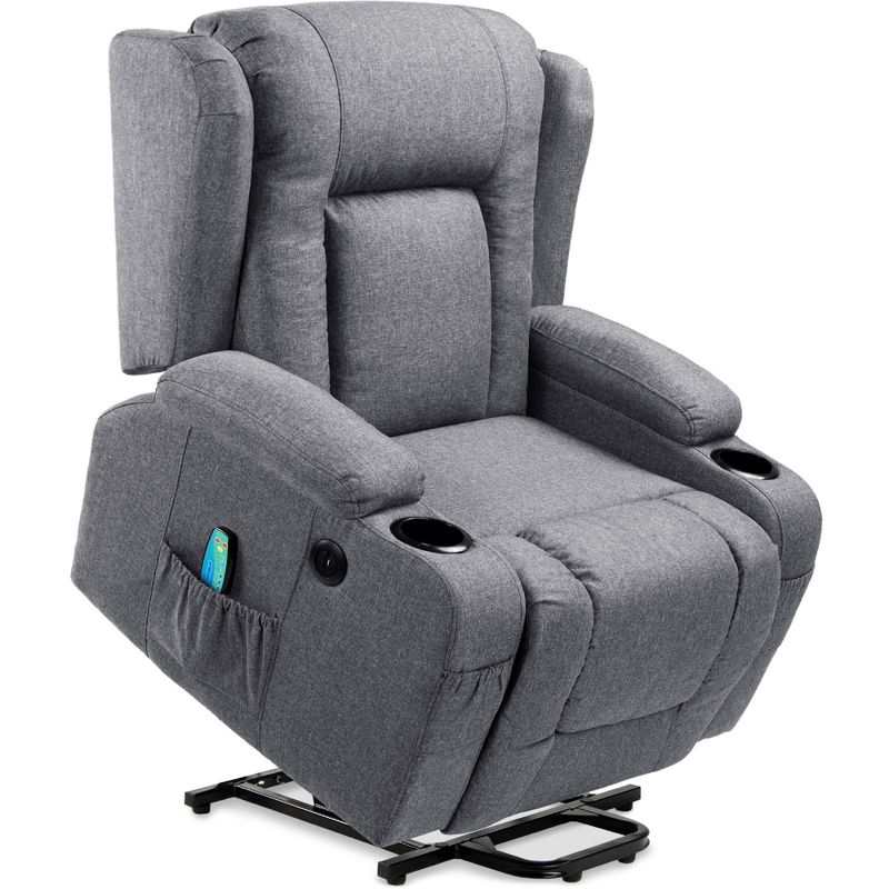 Best Choice Products Electric Power Lift Linen Recliner Massage Chair Furniture w/ USB Port, Heat, Cupholders, 1 of 9