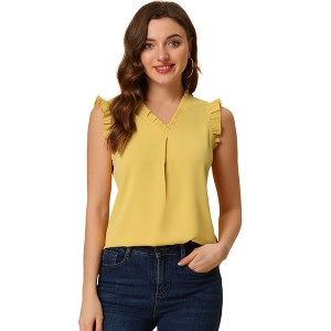 INSPIRE CHIC Women's Ruffled Sleeveless Work Business Vintage Blouses - 1 of 4