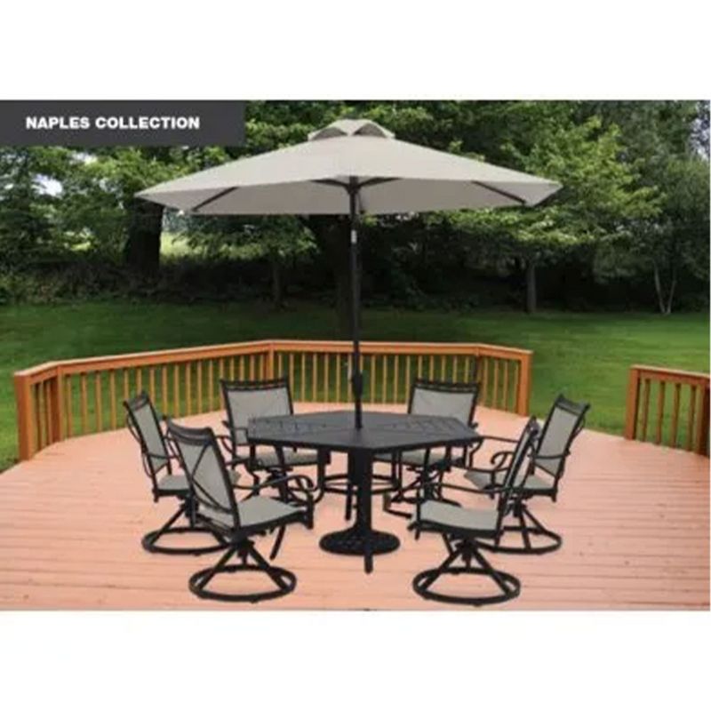 Four Seasons Courtyard 9 Foot Naples Market Patio Umbrella Round Polyester Fabric Outdoor Backyard Shaded Canopy with Push Button Tilt, Natural Color, 2 of 7