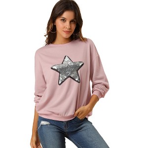 INSPIRE CHIC Women's Sequin Shiny Star Crew Neck Long Sleeve Sweatshirt - 1 of 4