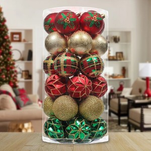 30pc Graceful Ornament Bundle Set, Traditional Red, Green, and Gold Glittered Tree Baubles| OrnamentallyYou - 1 of 4